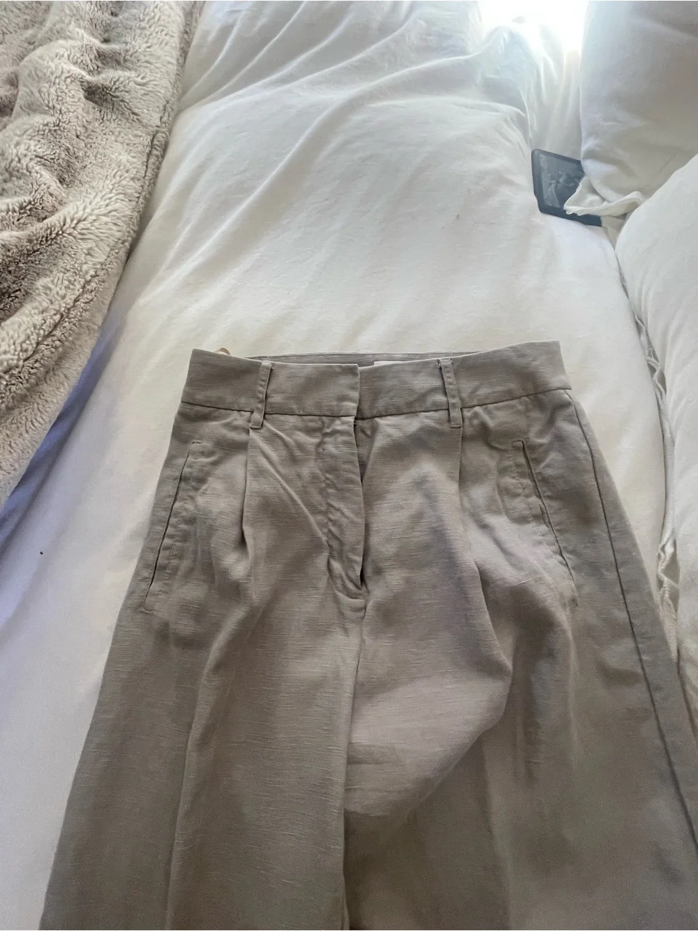 Wilford High-Waist Wide-Leg Women’s Linen trousers — Light Gray/size 2